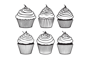 Hand-Drawn Cupcake Outline Clipart Collection