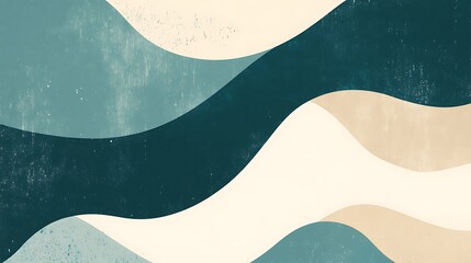 Abstract Wave Design in Teal Beige and White