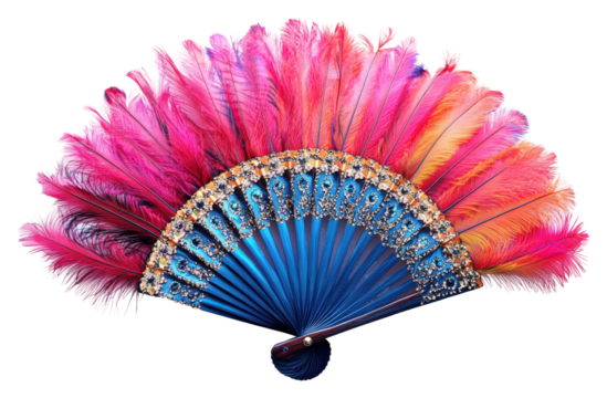 Colorful feather fan display studio decorative content bright mood isolated on transparent background