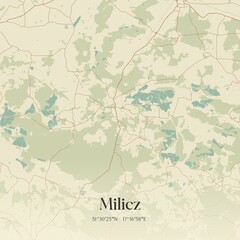 Vintage map of Milicz, Poland.