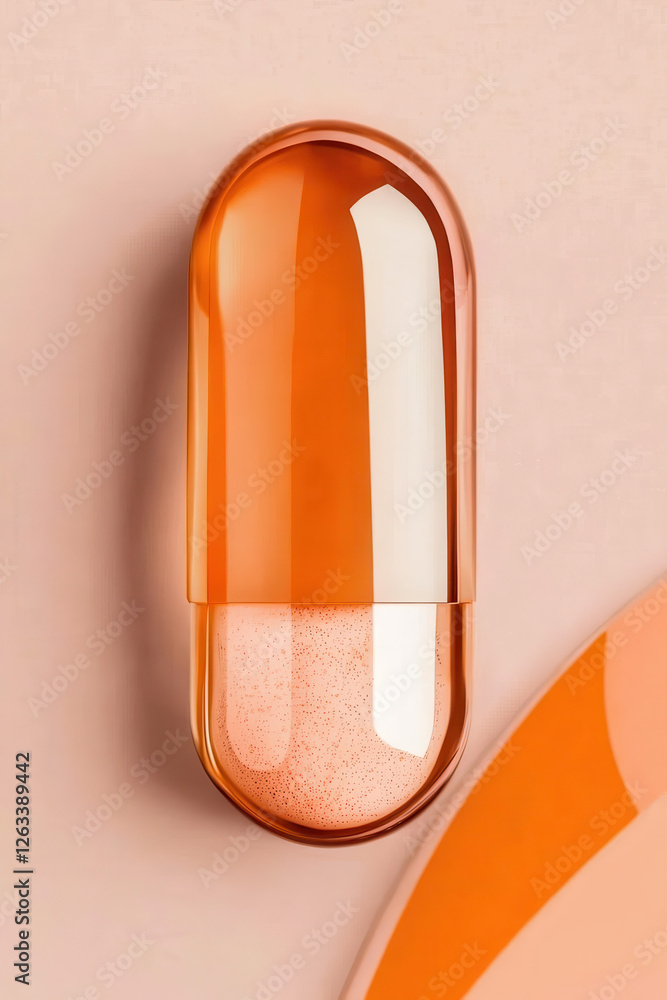 Poster exploring the beauty of modern design with an elegant orange capsule in a soft minimalist setting