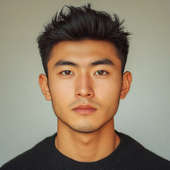 Portrait or passport photo of a young Asian man