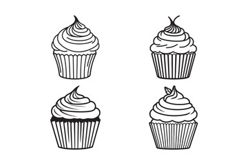 Hand-Drawn Cupcake Outline Clipart Collection