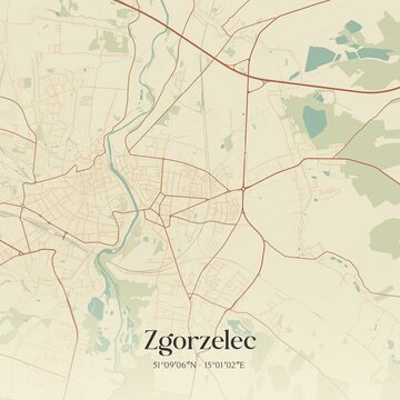 Vintage map of Zgorzelec, Poland.