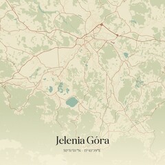 Vintage map of Jelenia Góra, Poland.
