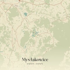 Vintage map of Myslakowice, Poland.