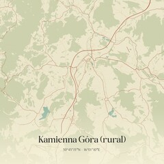 Vintage map of Kamienna Góra (rural), Poland. © Rezona