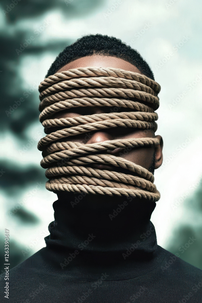 Poster exploring identity and constraint: a profound representation of inner tension and isolation in conte
