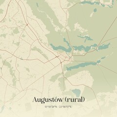 Vintage map of Augustów (rural), Poland.