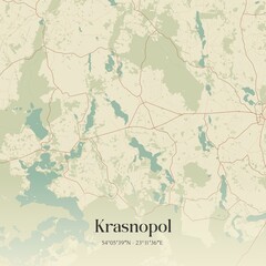 Vintage map of Krasnopol, Poland.