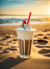 cup of coffee on the beach