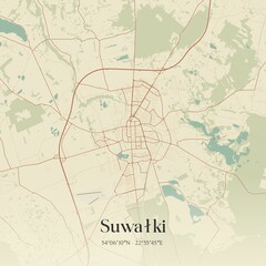Vintage map of Suwalki, Poland.