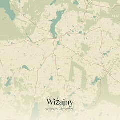 Vintage map of Wizajny, Poland.