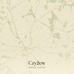 Vintage map of Czyzew, Poland.