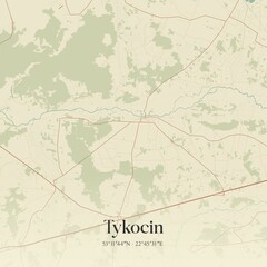 Vintage map of Tykocin, Poland.