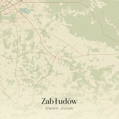 Vintage map of Zabludów, Poland.