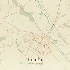 Vintage map of Lomza, Poland.