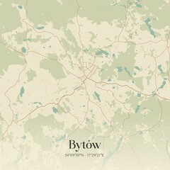 Vintage map of Bytów, Poland.