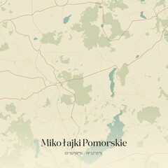 Vintage map of Mikolajki Pomorskie, Poland.