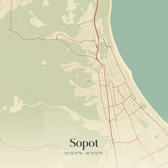 Fototapeta premium Vintage map of Sopot, Poland.