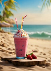 strawberry cocktail on the beach