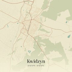 Vintage map of Kwidzyn, Poland.