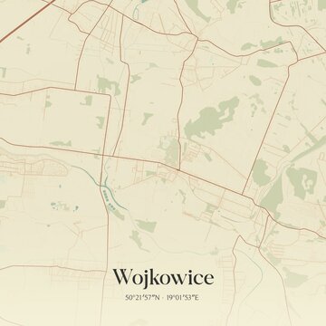 Vintage map of Wojkowice, Poland.
