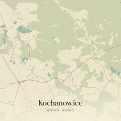 Vintage map of Kochanowice, Poland.