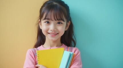 Happy Colorful Notebooks Against Two-Tone Wall