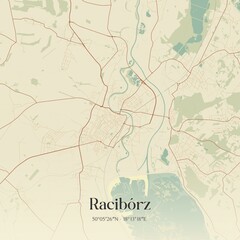 Vintage map of Racibórz, Poland.