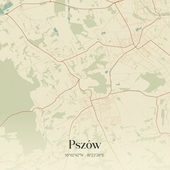 Vintage map of Pszów, Poland.