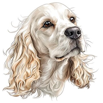 Elegant Cocker Spaniel Dog Portrait Artistic Vector Illustration.