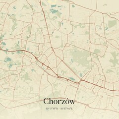 Vintage map of Chorzów, Poland.