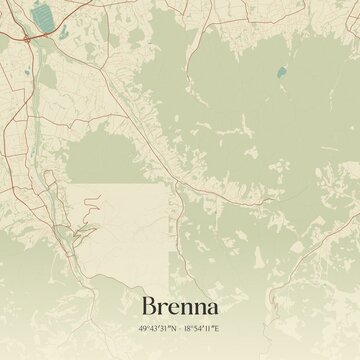 Vintage map of Brenna, Poland.