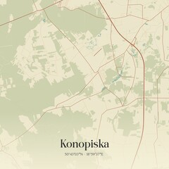 Vintage map of Konopiska, Poland.