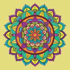 Hand drawing Mandala Vector  design, Mandala pattern colored background, Vector Illustration.