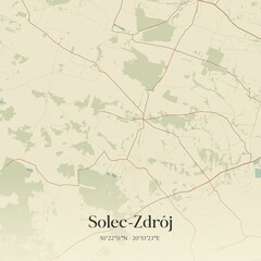 Fototapeta premium Vintage map of Solec-Zdrój, Poland.