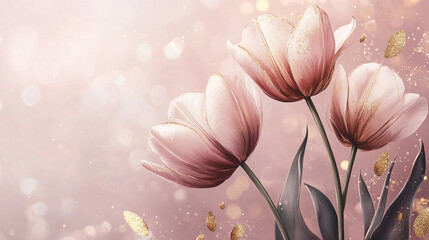 Tulipany, kwiatowe wiosenne tło, karta na życzenia z miejscem na tekst, generative ai 