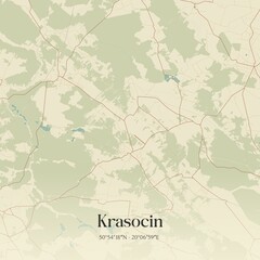 Vintage map of Krasocin, Poland.