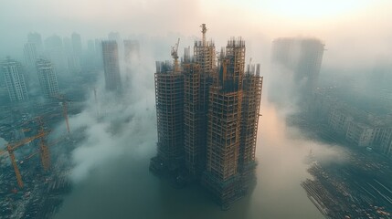 Misty Metropolis: A Skyscraper's Ascent