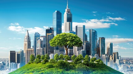 Fototapeta premium Green city park amidst skyscrapers; environmental concept; urban landscape