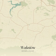 Obraz premium Vintage map of Wasniów, Poland.
