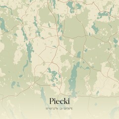 Vintage map of Piecki, Poland.