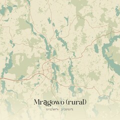 Vintage map of Mragowo (rural), Poland.