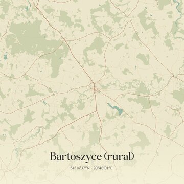 Vintage map of Bartoszyce (rural), Poland.