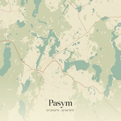 Vintage map of Pasym, Poland.