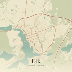 Vintage map of Elk, Poland.