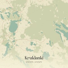 Vintage map of Kruklanki, Poland.