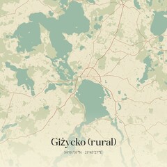 Vintage map of Gizycko (rural), Poland.