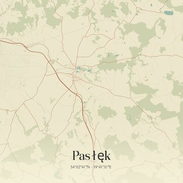 Vintage map of Paslek, Poland.